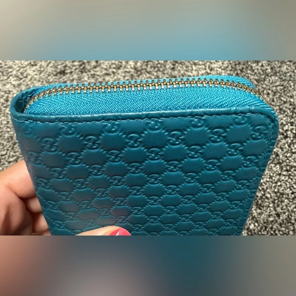 Gucci microguccissima blue zip around long wallet